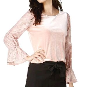 NWT Kensie Velvet dusty rose top lace bell sleeves